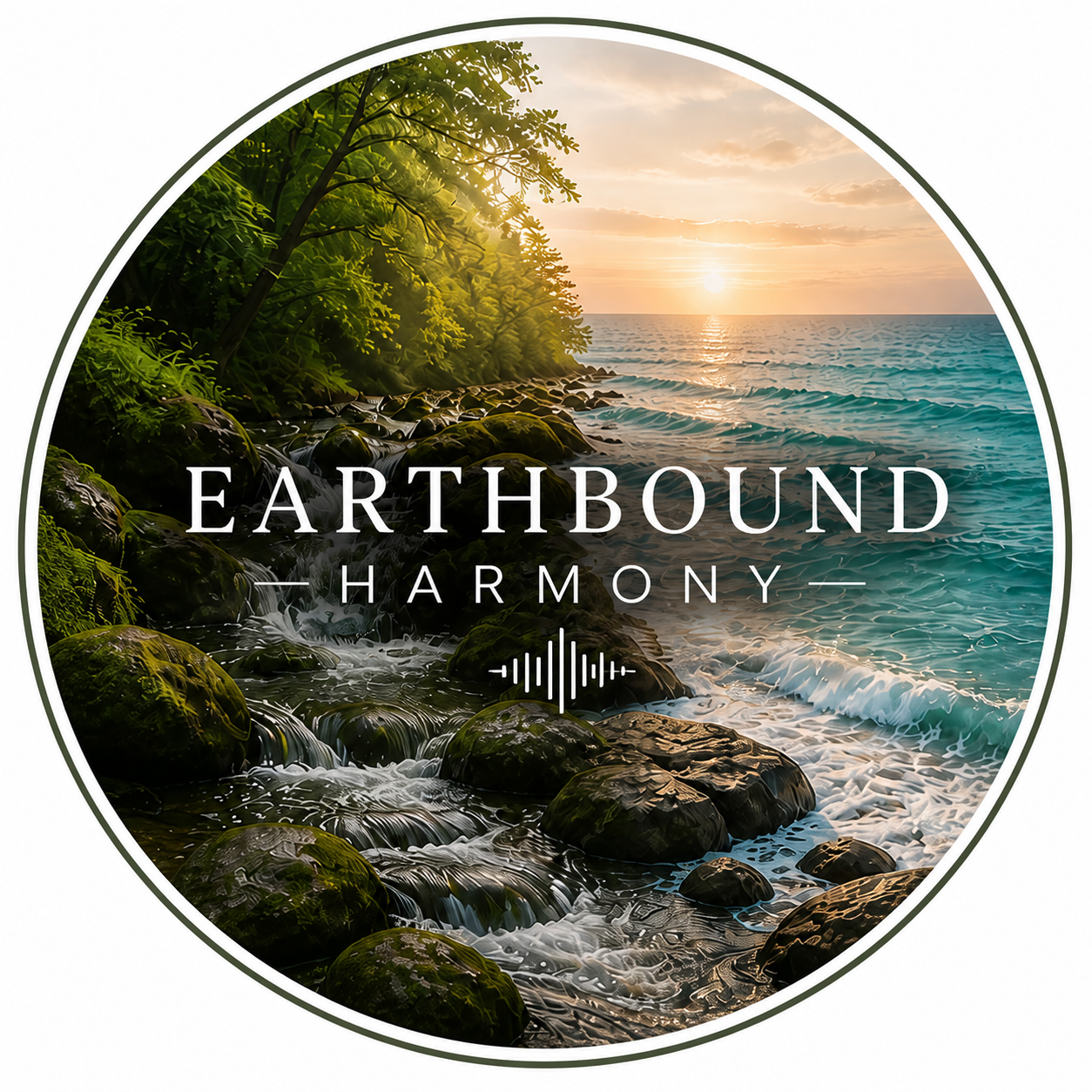 Calming ocean waves and a relaxing natural creek — Earthbound Harmony cover art.